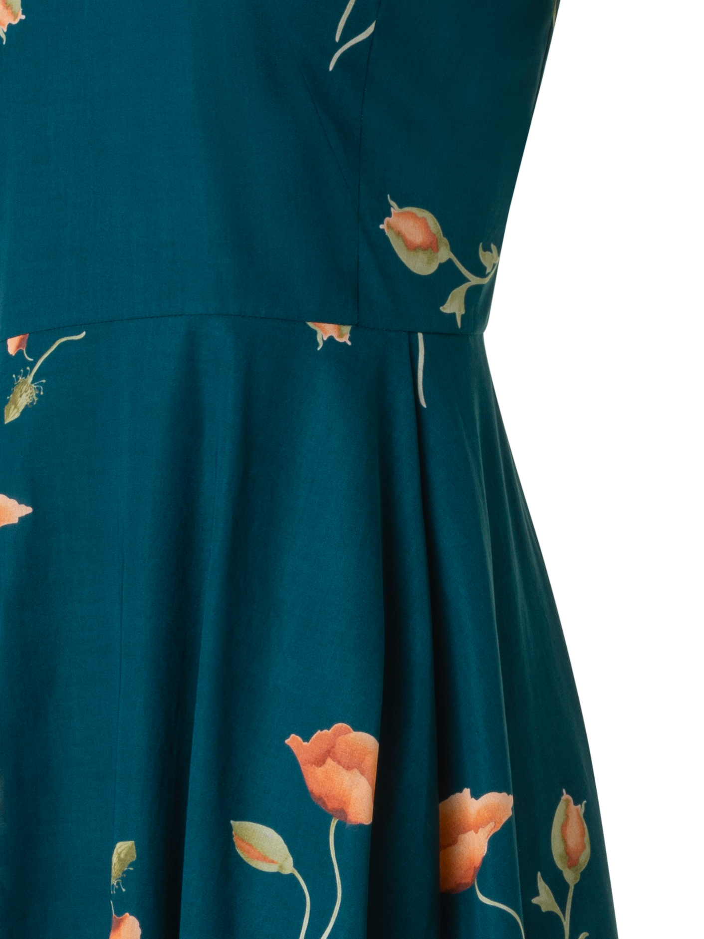 Designer A-Linien Baumwoll-Midikleid mit Anemone Druck - Grün - Bunt