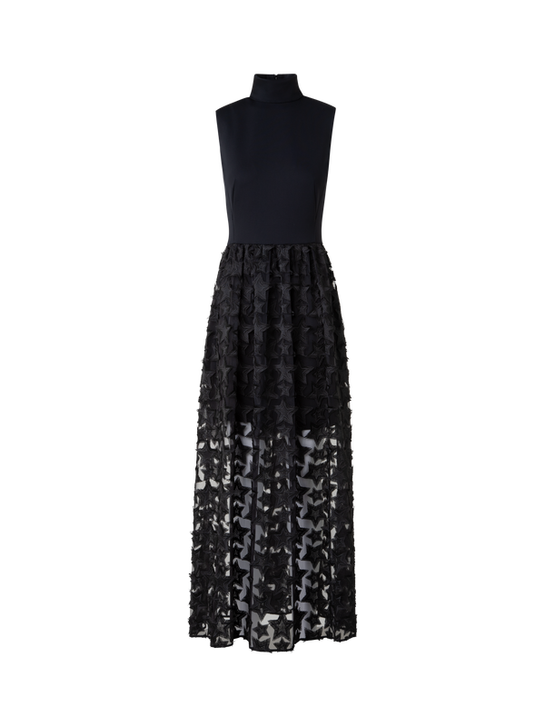 Designer Midikleid mit 3D-Stern-Stickerei - Schwarz