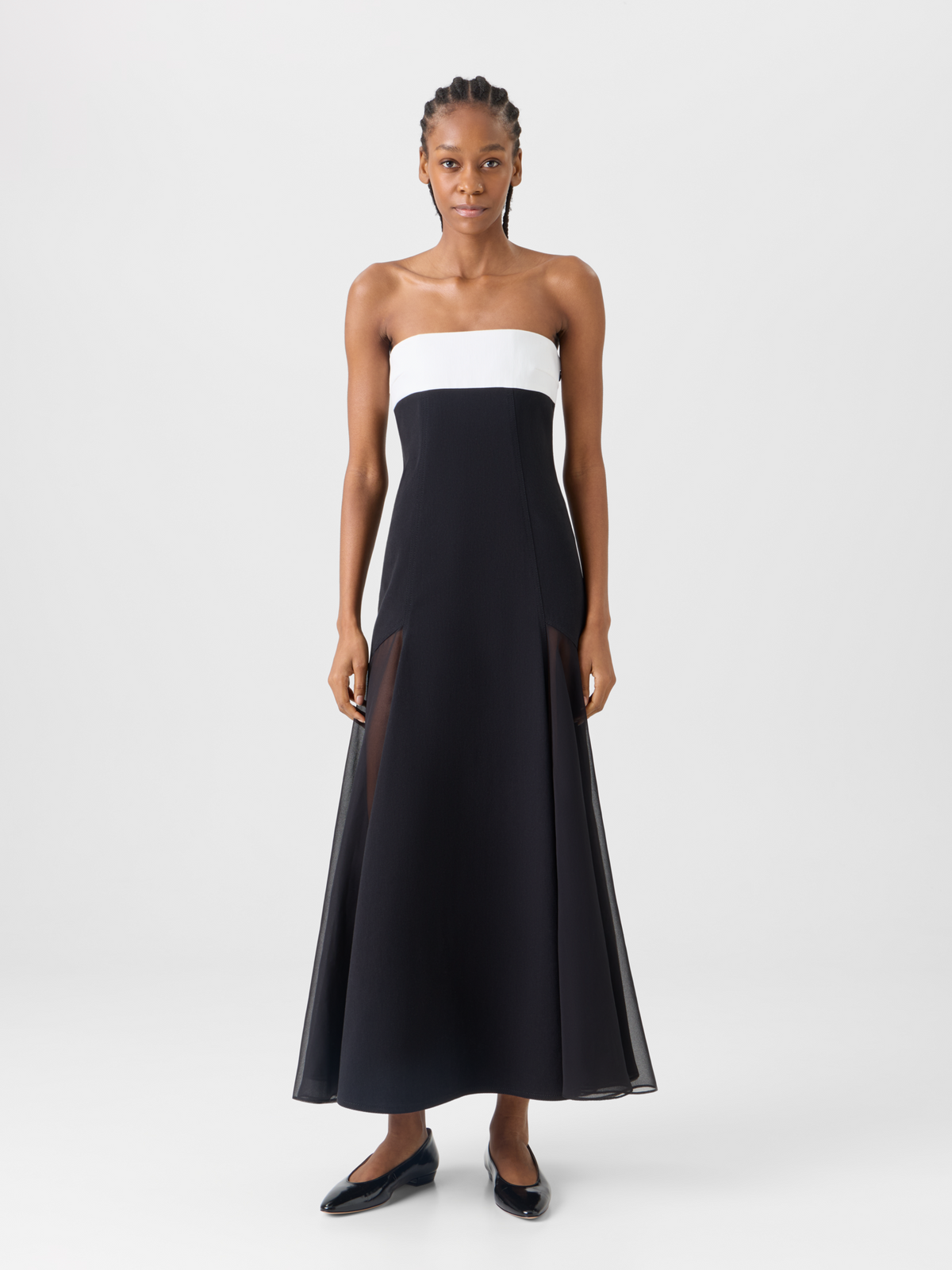Designer Trägerloses Denim-Midikleid mit Seideneinsätzen - Schwarz #editorial