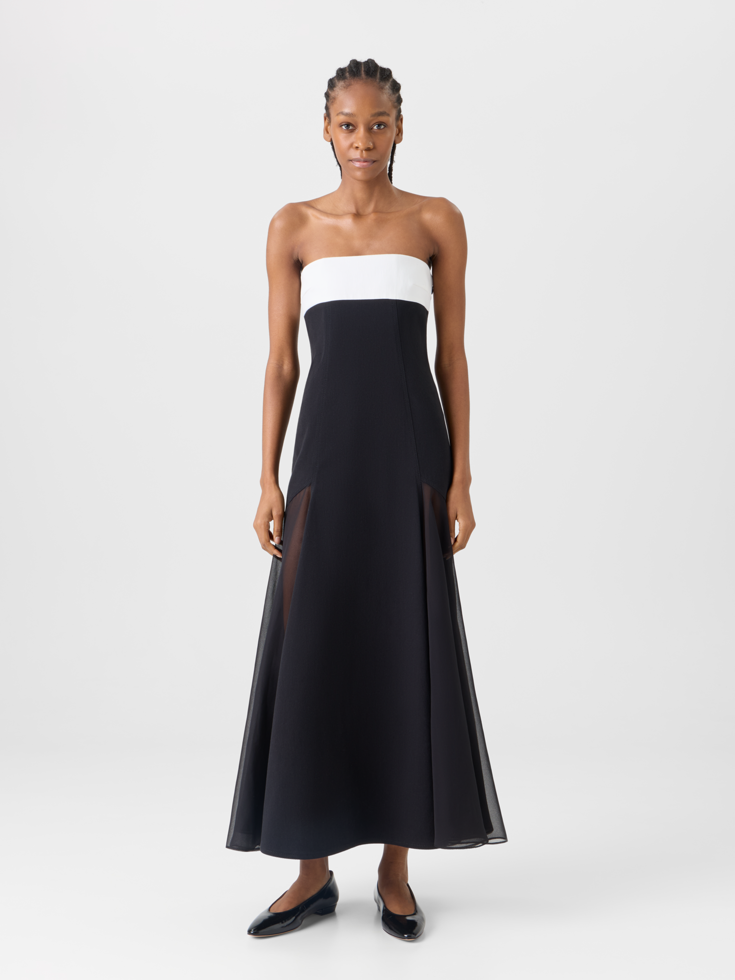 Designer Trägerloses Denim-Midikleid mit Seideneinsätzen - Schwarz 