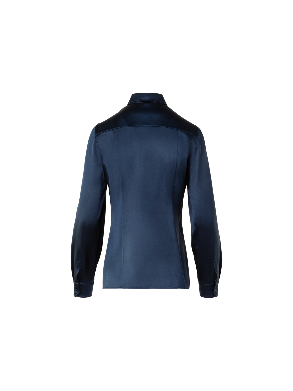 Designer Stretch-Seidensatin Hemdbluse - Dunkelblau - Blau