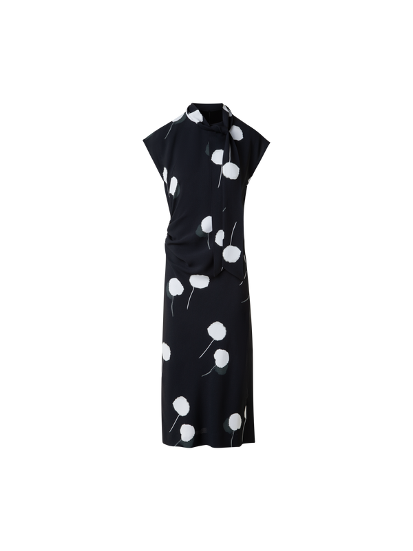 Designer Dandelion Druck Midikleid - abnehmbare Schleife - Schwarz - Bunt