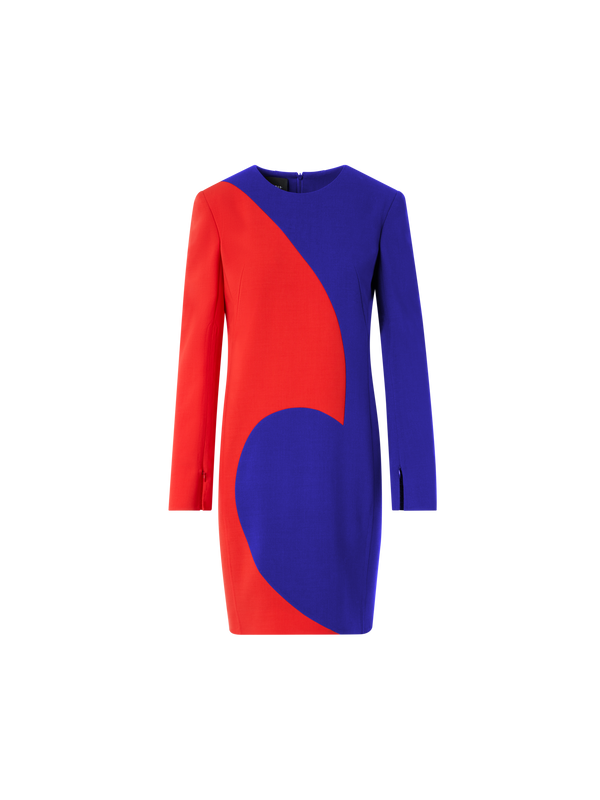Designer Etuikleid mit Vortex-Patchwork - Bunt