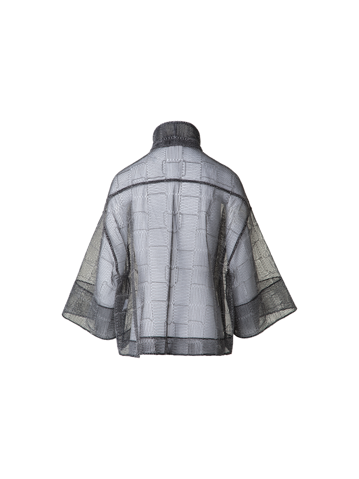 Designer Boxy Jacke mit quadratischer Tüll-Stickerei - Schwarz