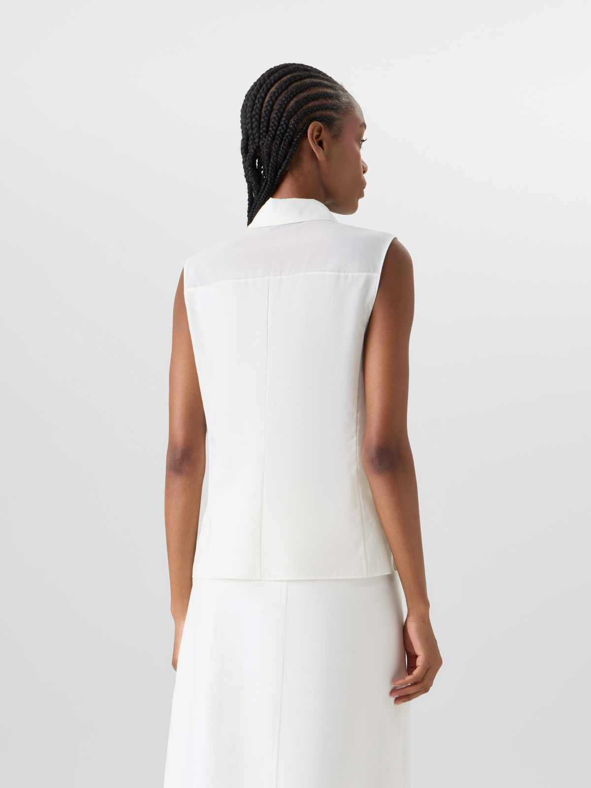 Designer Ärmellose Bluse aus Baumwollvoile - Ecru #editorial