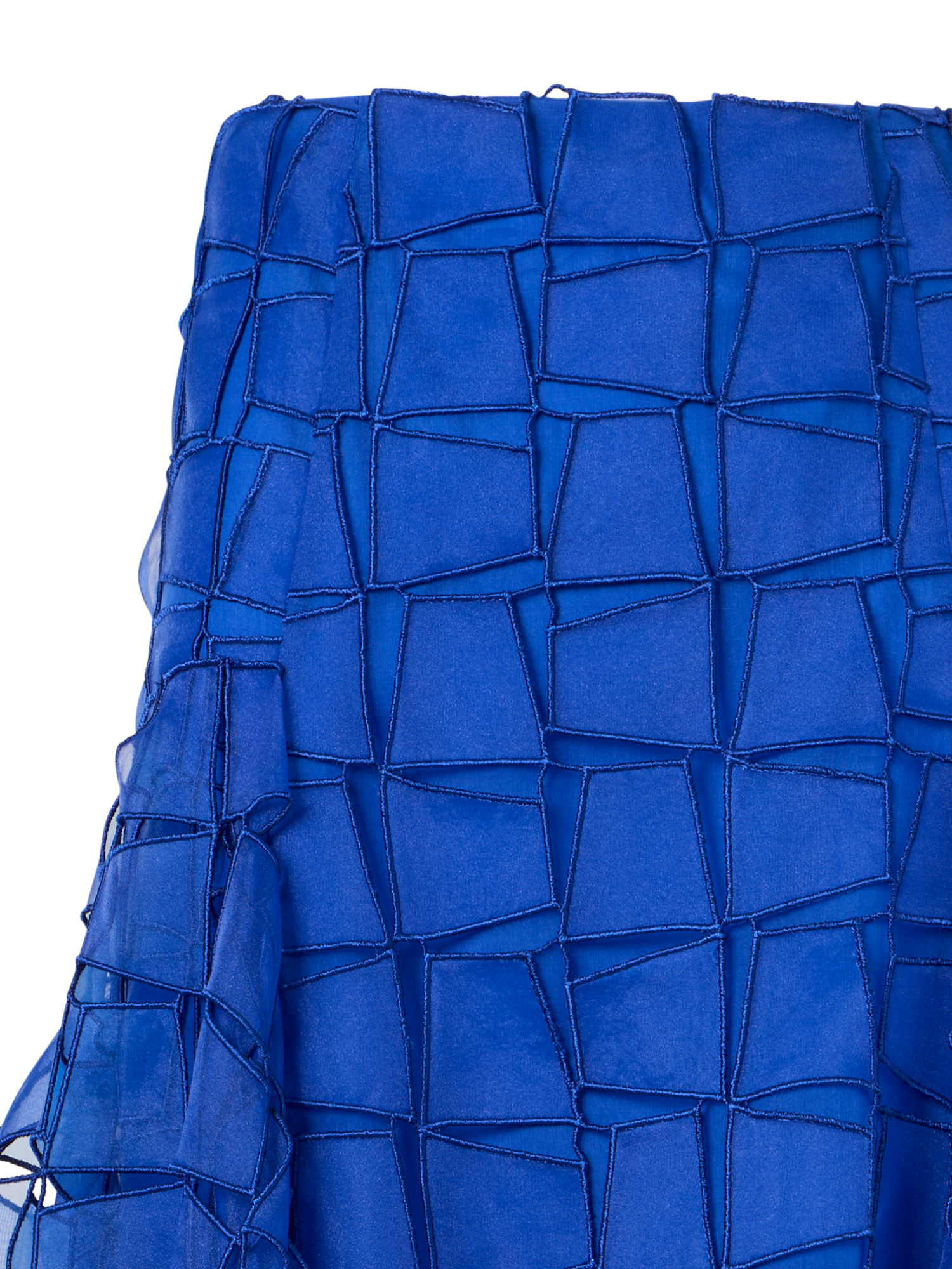 Designer Maxirock mit Trapez-Stickerei aus Organza - Blau