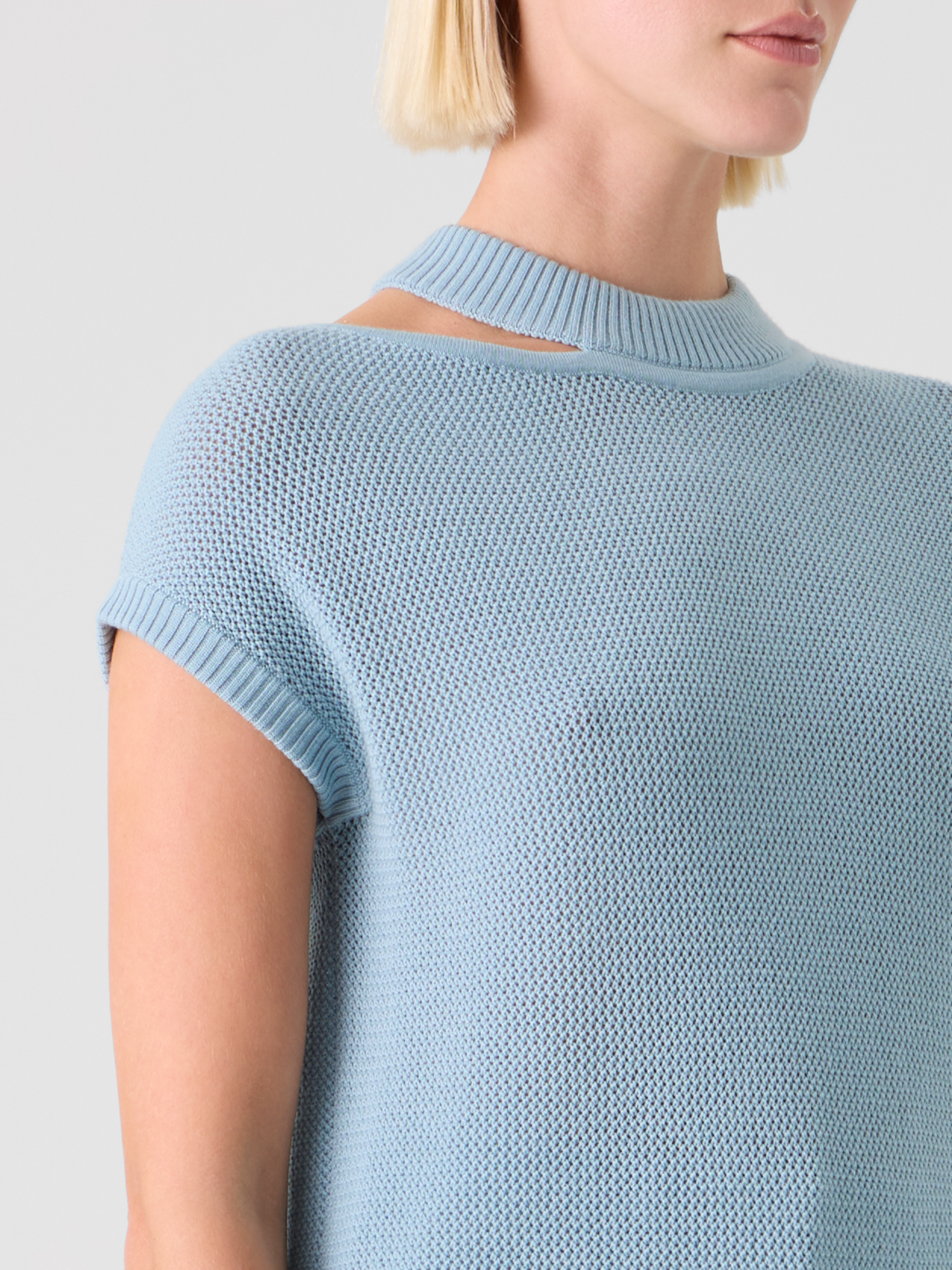 Designer Leichter Merinowolle-Mesh-Pullover - Blau