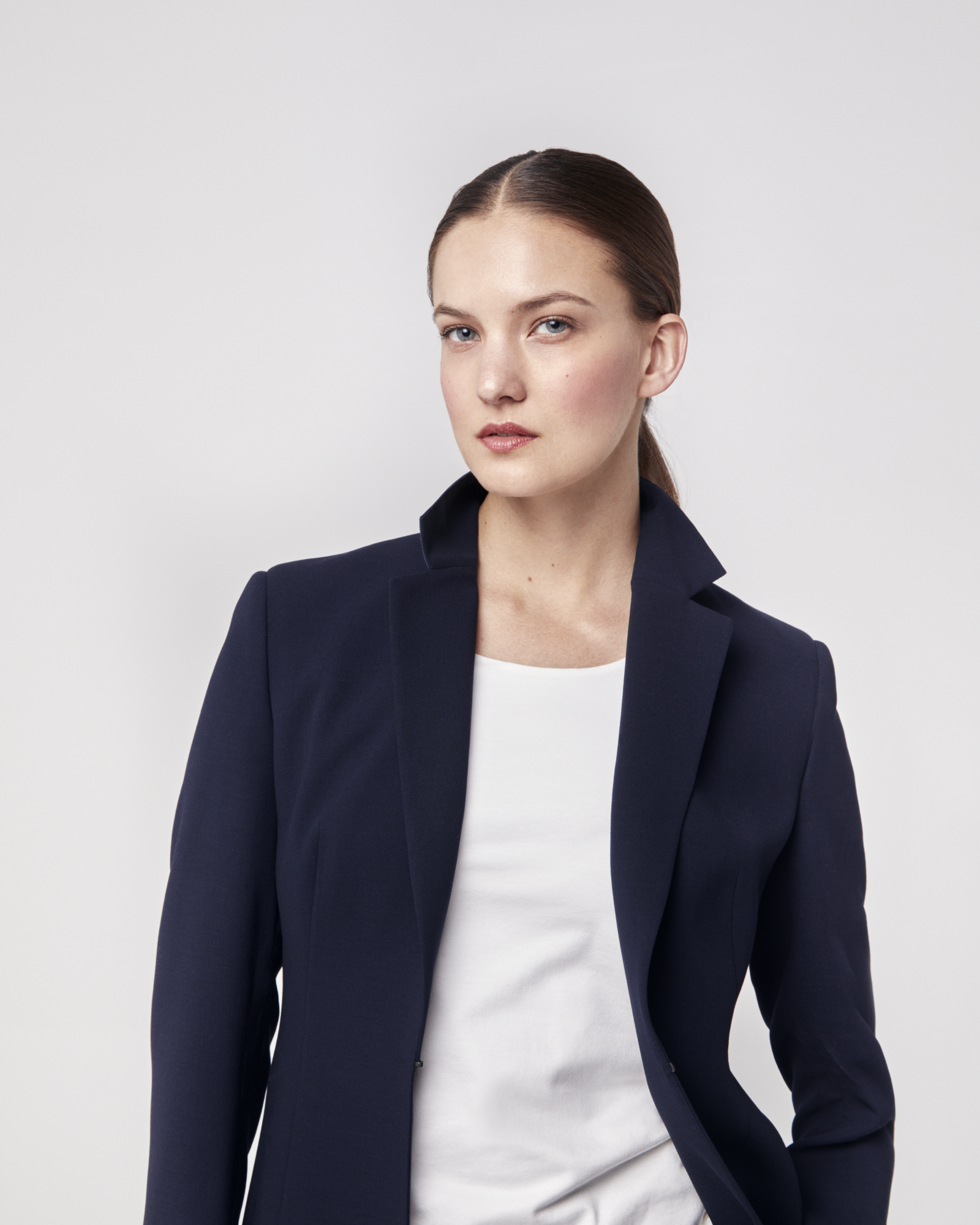 Designer Woll-Doubleface-Blazer mit Leder-Kragen - Dunkelblau - Blau 