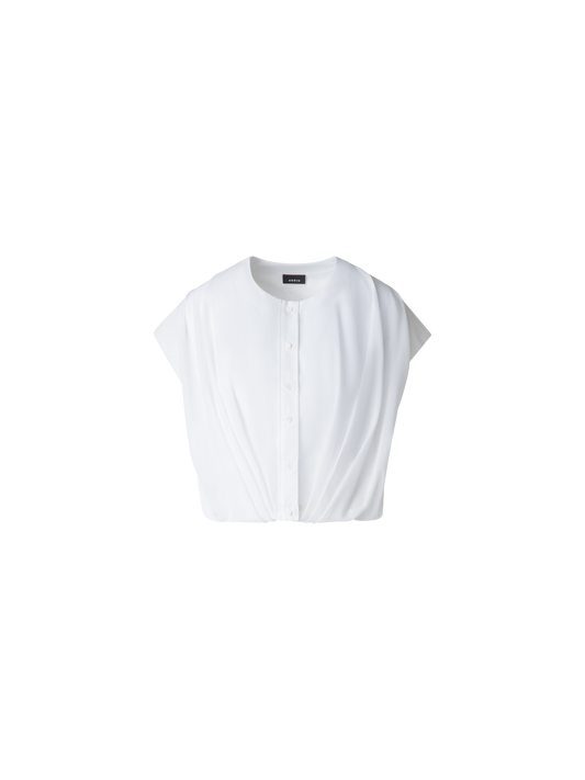 Designer Ärmellose Bluse aus Baumwoll-Voile - Weiss