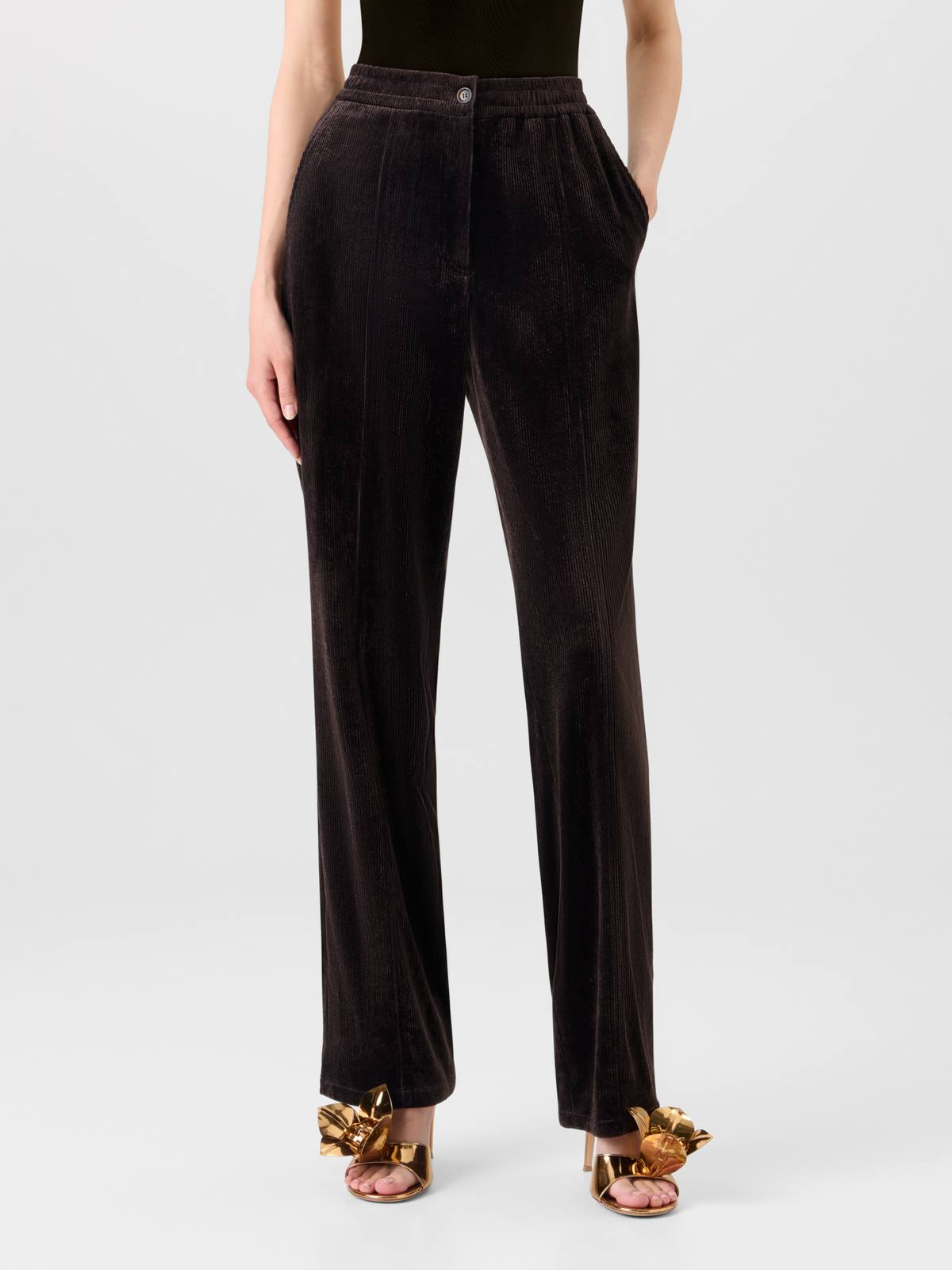 Designer Gerade Hose aus Cord mit elastischem Bund - Braun #editorial