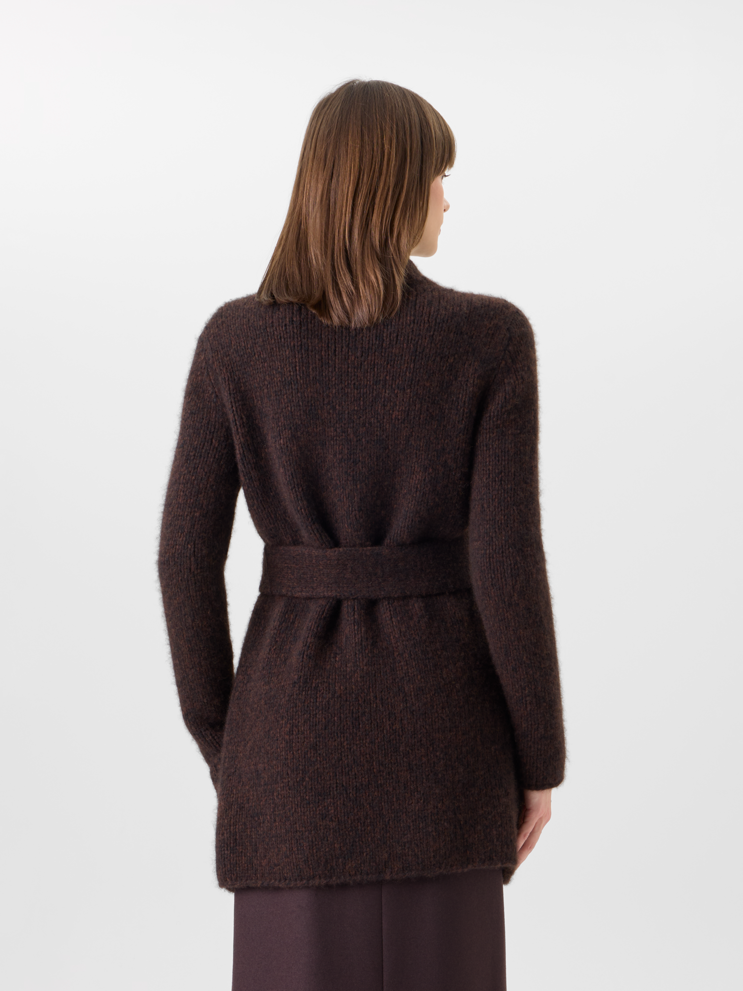 Designer Langer Cardigan aus Kaschmirseide Mouliné - Schwarz - Braun - Bunt 