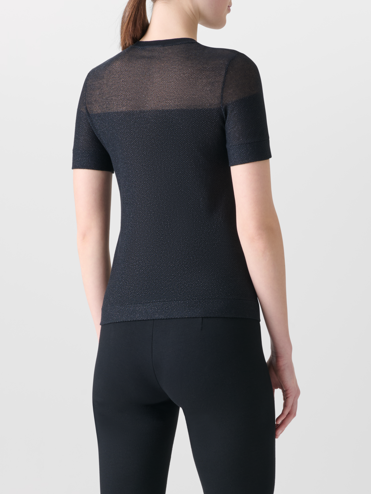 Designer Baumwoll-T-Shirt mit transparentem Netz-Lurex - Schwarz