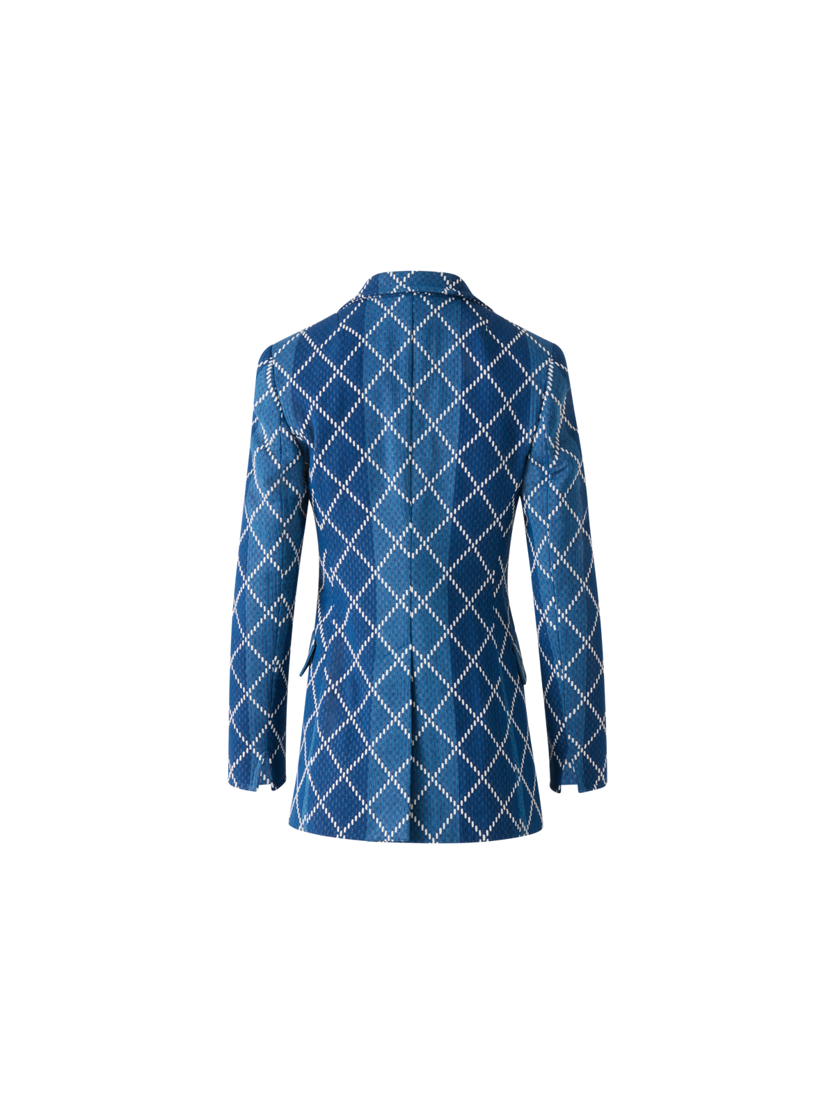 Designer Langer Baumwoll-Blazer mit Diamant-Jacquard - Blau - Bunt