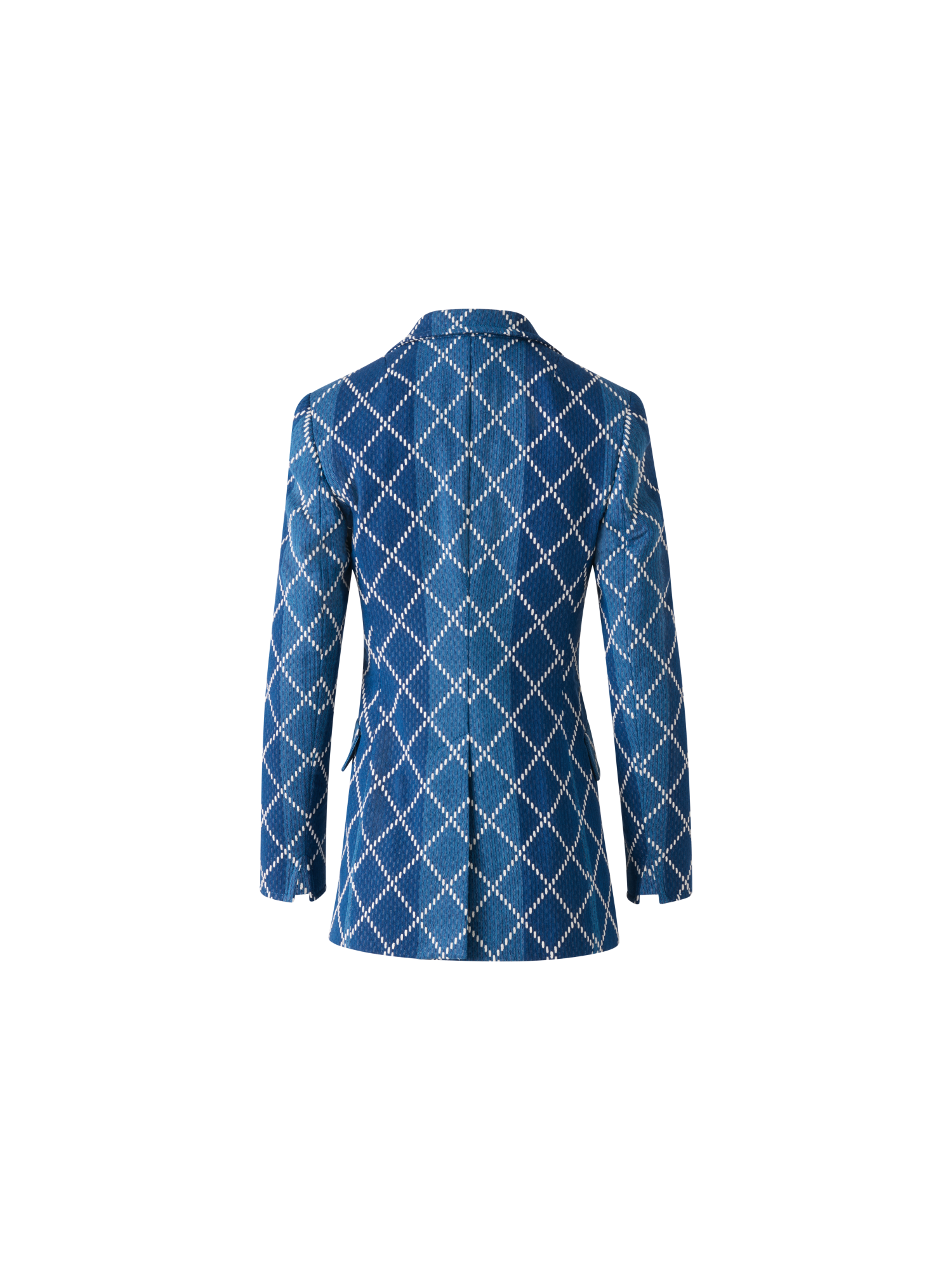 Designer Langer Baumwoll-Blazer mit Diamant-Jacquard - Blau - Bunt