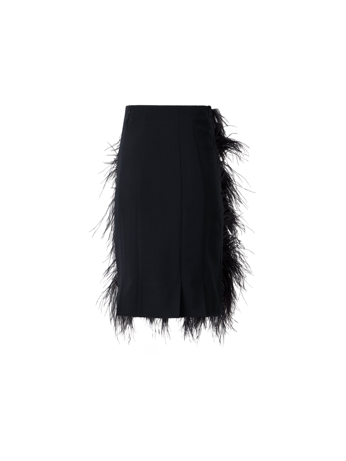 Designer Woll Doubleface Feathered Pencil Skirt - Schwarz