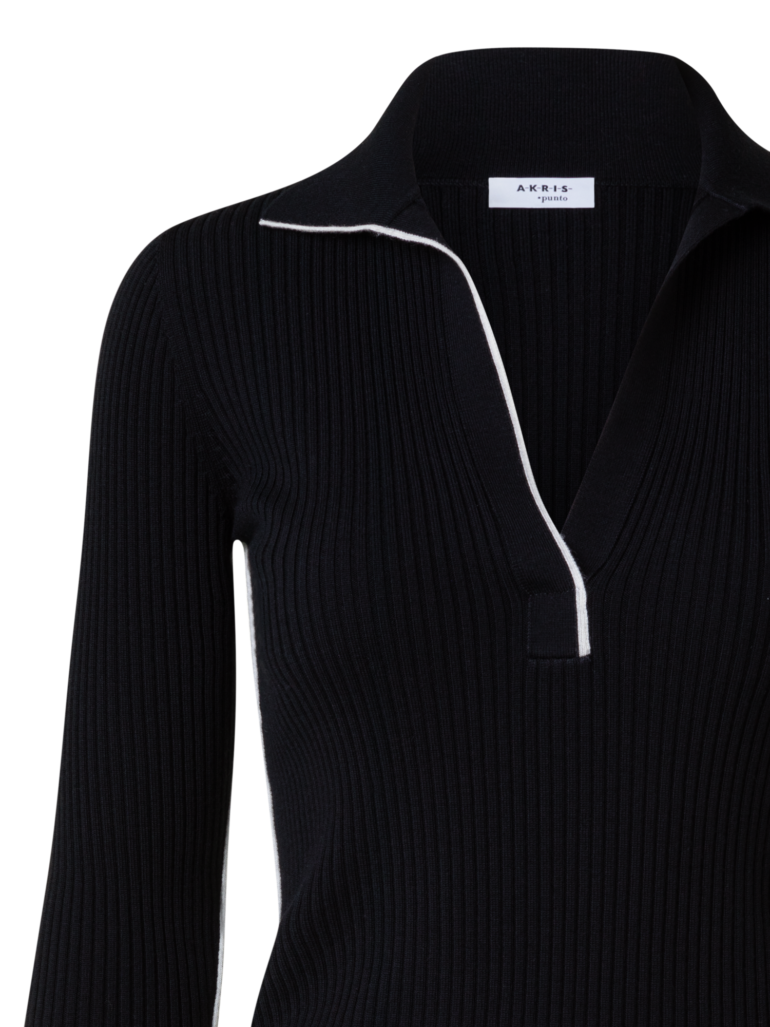 Designer Gerippter Merino-Polo-Oberteil - Schwarz - Bunt