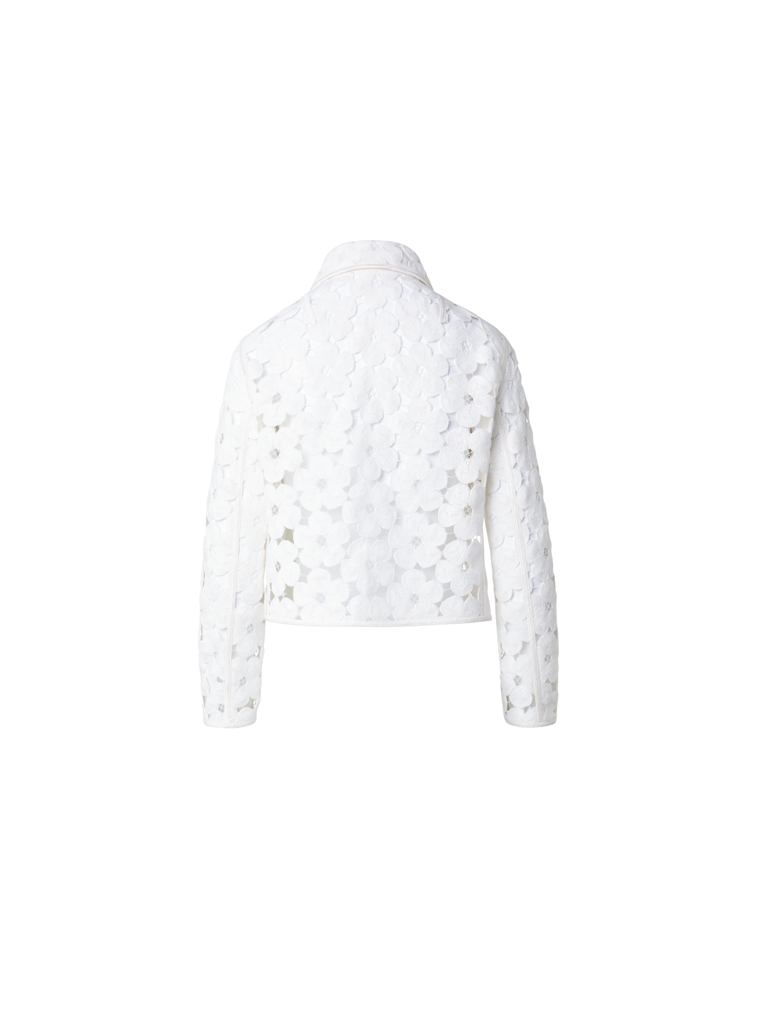 Designer Kurze Jacke mit Anemones Stickerei - Ecru - Weiss