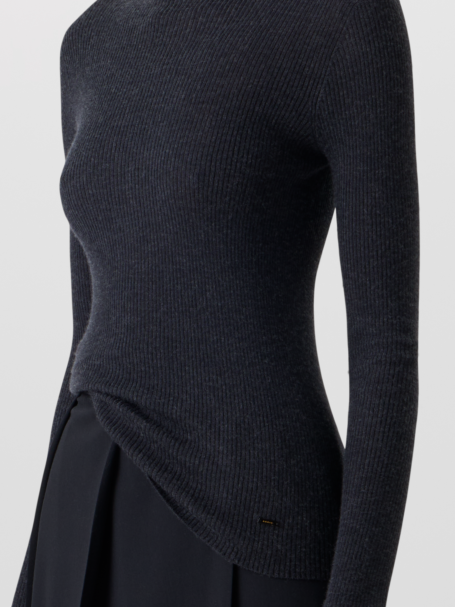 Designer Feinripp-Pullover aus Kaschmirseide mit Stehkragen - Grau 
