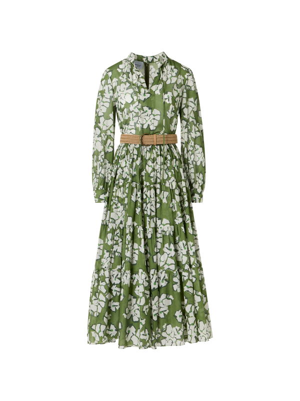 Designer Langärmeliges Boho-Midi-Kleid mit Papercut Flower Print - Bunt