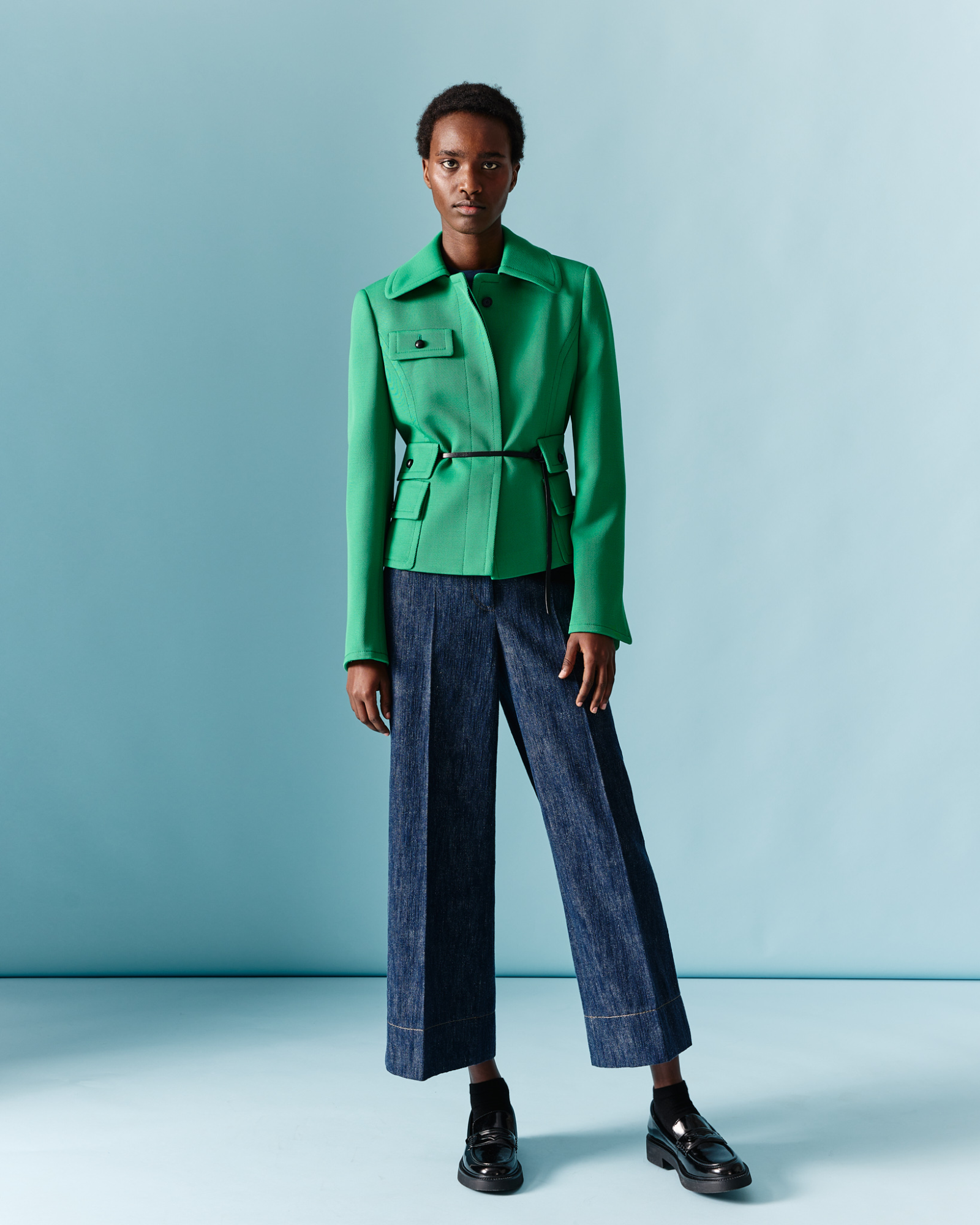 Designer Cropped Weite Hose aus Cool Baumwoll-Denim - Dunkelblau - Blau 