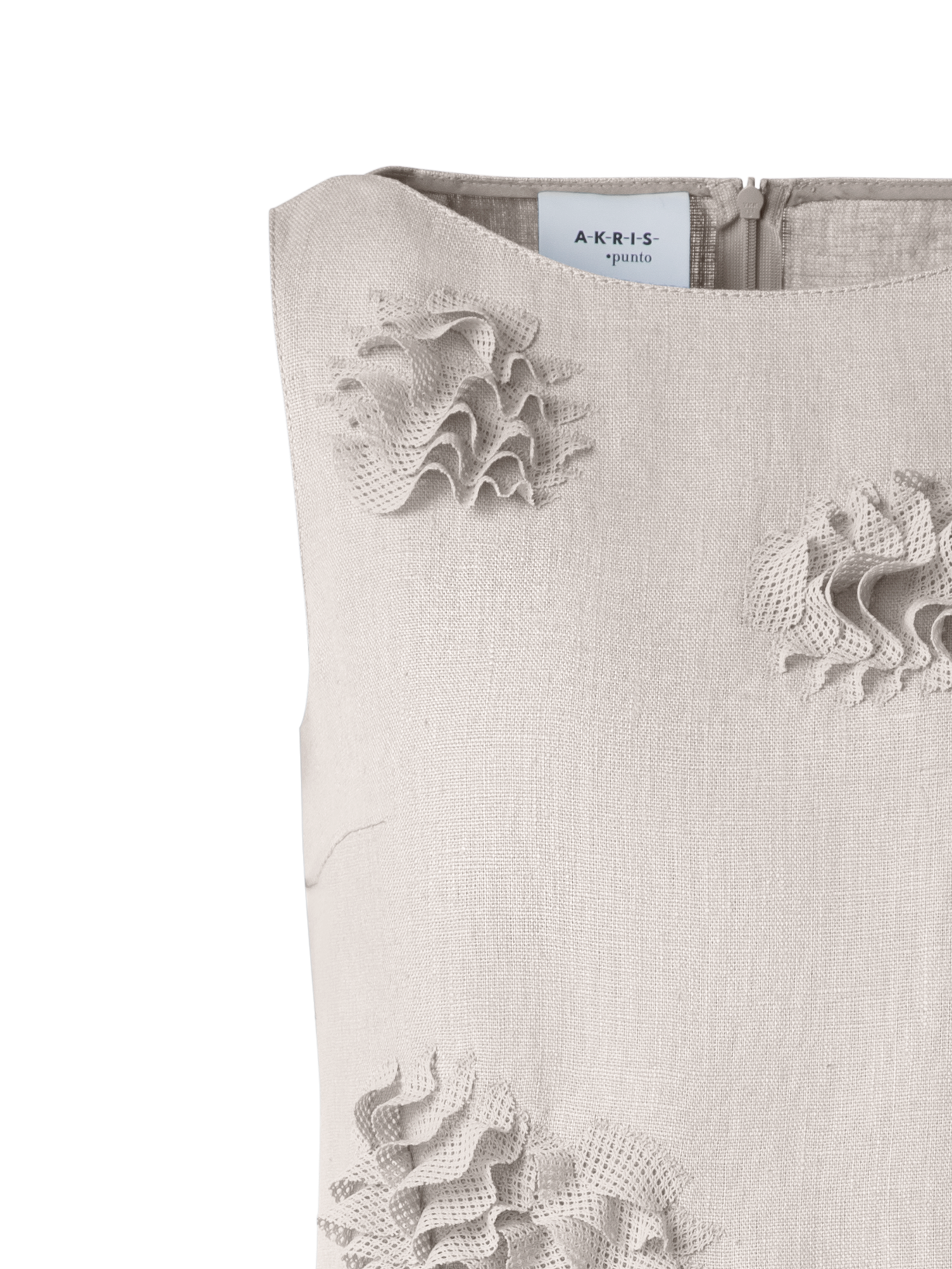 Designer Midi-Leinen-Kleid mit 3D Carnation-Applikation - Beige