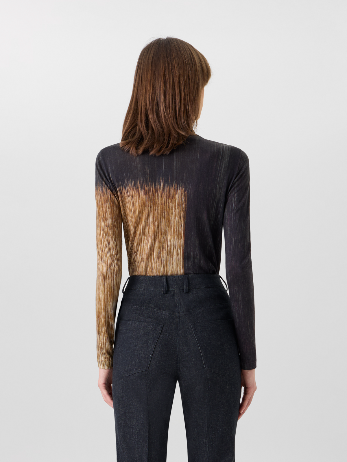 Designer Shirt aus Kaschmirseide mit Oro Lienzo Print - Bunt - Schwarz - Braun 
