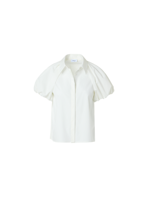 Designer Bluse aus Baumwoll-Popeline mit Ballonärmeln - Weiss