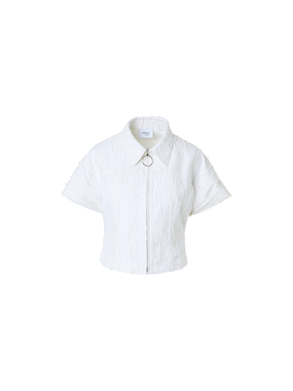 Designer Kurze Jacke aus Fransen-Wave-Jacquard - Weiss