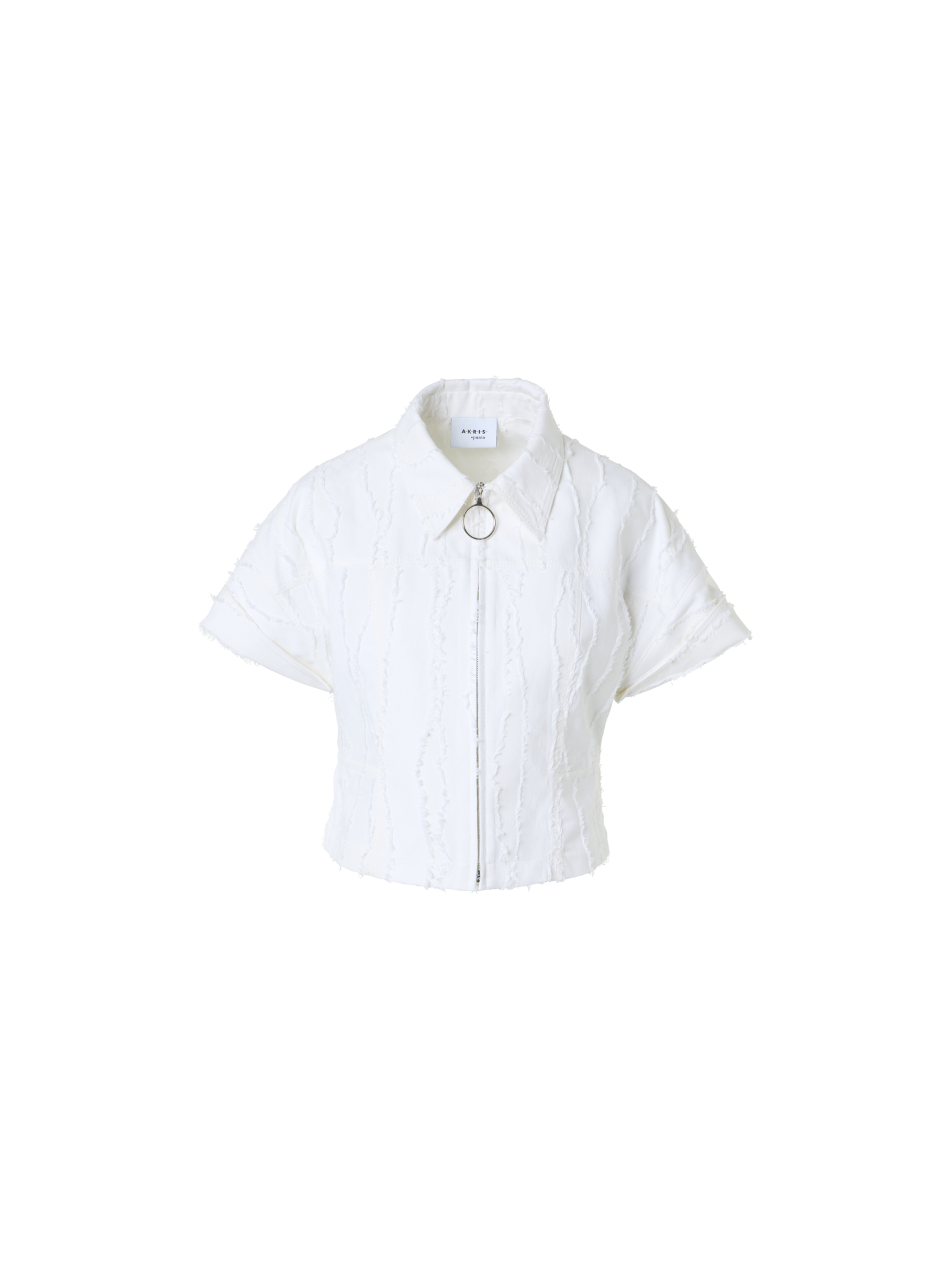 Designer Kurze Jacke aus Fransen-Wave-Jacquard - Weiss