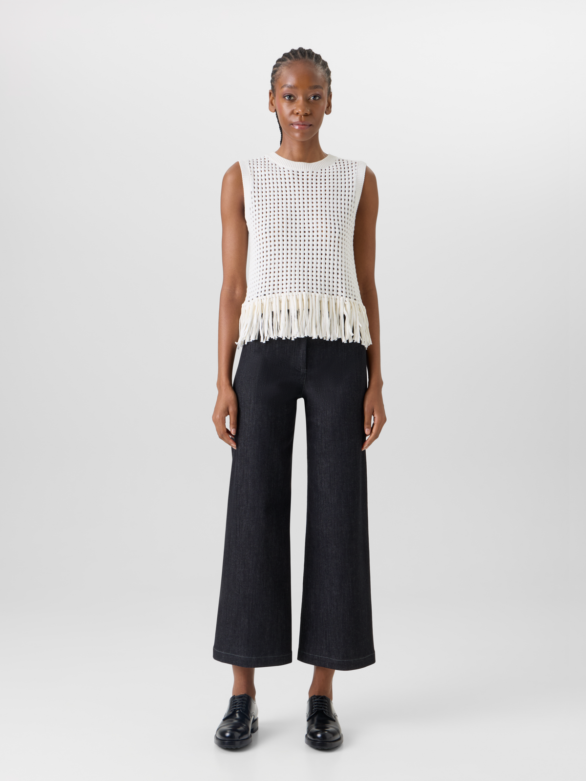 Designer Ärmelloses Stricktop aus grobem Baumwoll-Mesh - Ecru #editorial