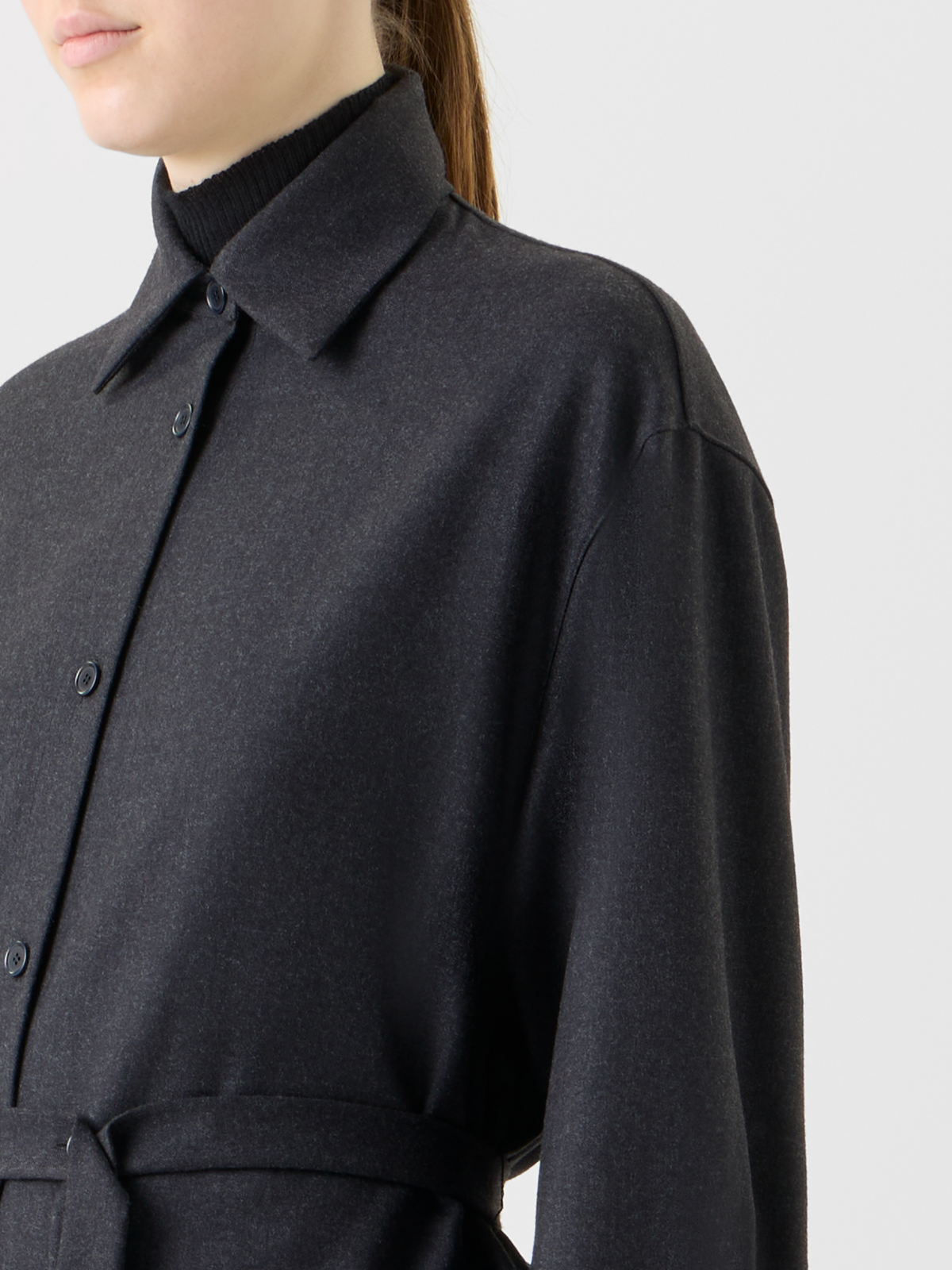 Designer Oversized Wollflanell Tunika-Bluse - Grau #editorial