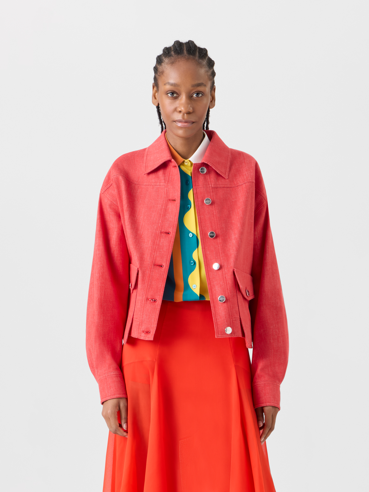 Designer Hilly Oversize-Jacke aus Baumwolldenim - Rot #editorial