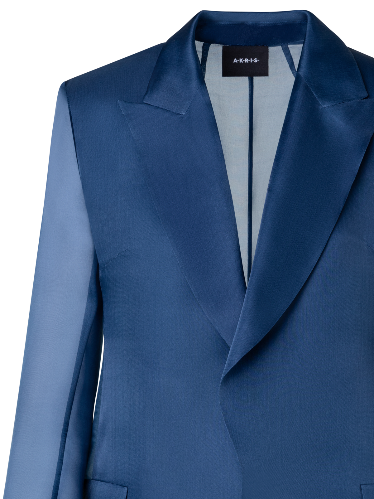 Designer Lange Seidenjacke mit halbdurchsichtigen Ärmeln - Blau