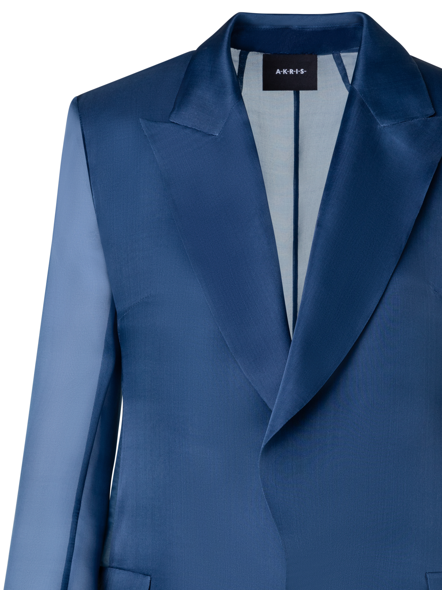 Designer Lange Seidenjacke mit halbdurchsichtigen Ärmeln - Blau