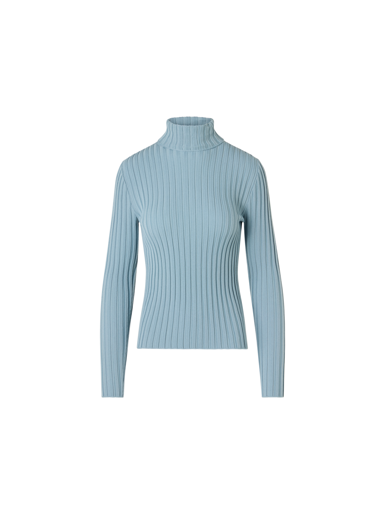 Designer Taillierter Rollkragen aus Merino-Rippstrick - Blau