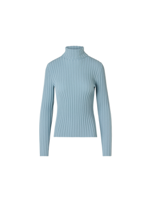 Designer Taillierter Rollkragen aus Merino-Rippstrick - Blau