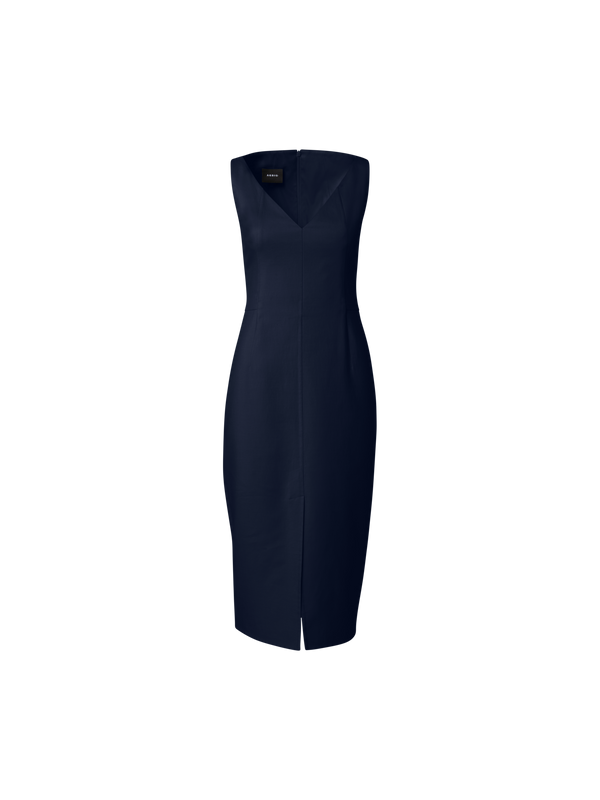 Designer Etuikleid aus Baumwoll-Seiden-Doubleface - Dunkelblau - Blau