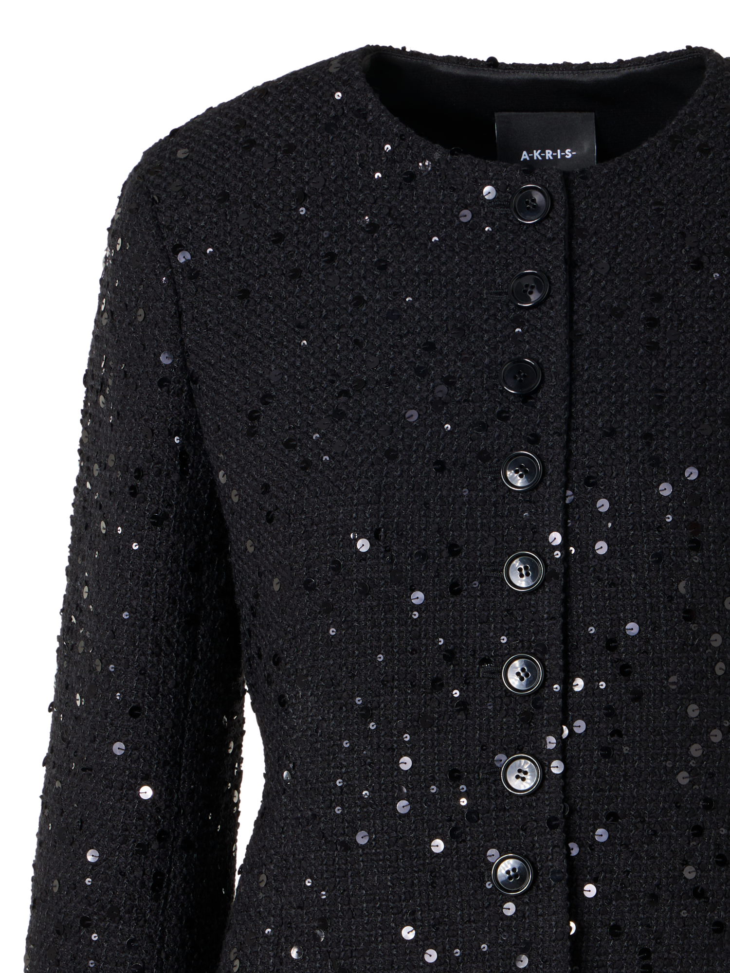 Designer Kelis Jacke aus Baumwoll-Wolle-Tweed mit Pailletten - Schwarz