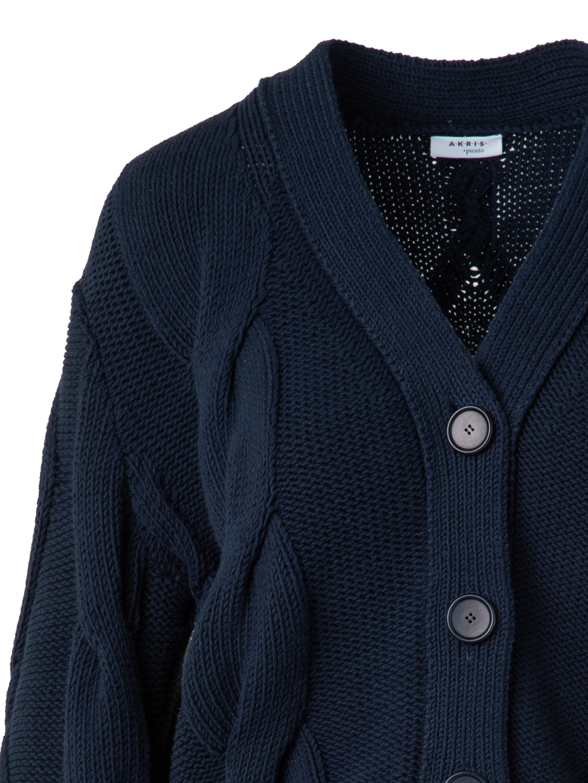 Designer Chunky Baumwolll-Strickjacke Zopfmuster - Dunkelblau - Blau