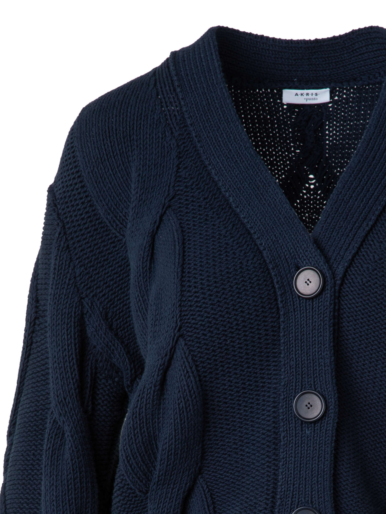 Designer Chunky Baumwolll-Strickjacke Zopfmuster - Dunkelblau - Blau