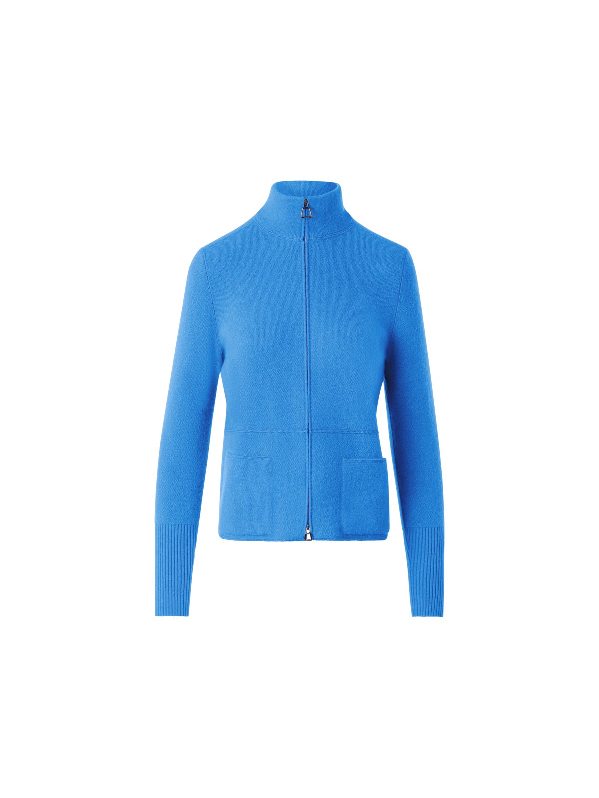 Designer Cardigan aus Kaschmir-Piqué mit Stehkragen - Blau