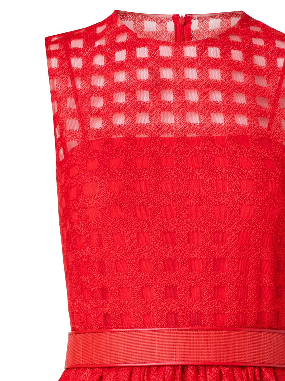 Designer Abendkleid aus Quadrat-Stickerei auf Tulle - Rot