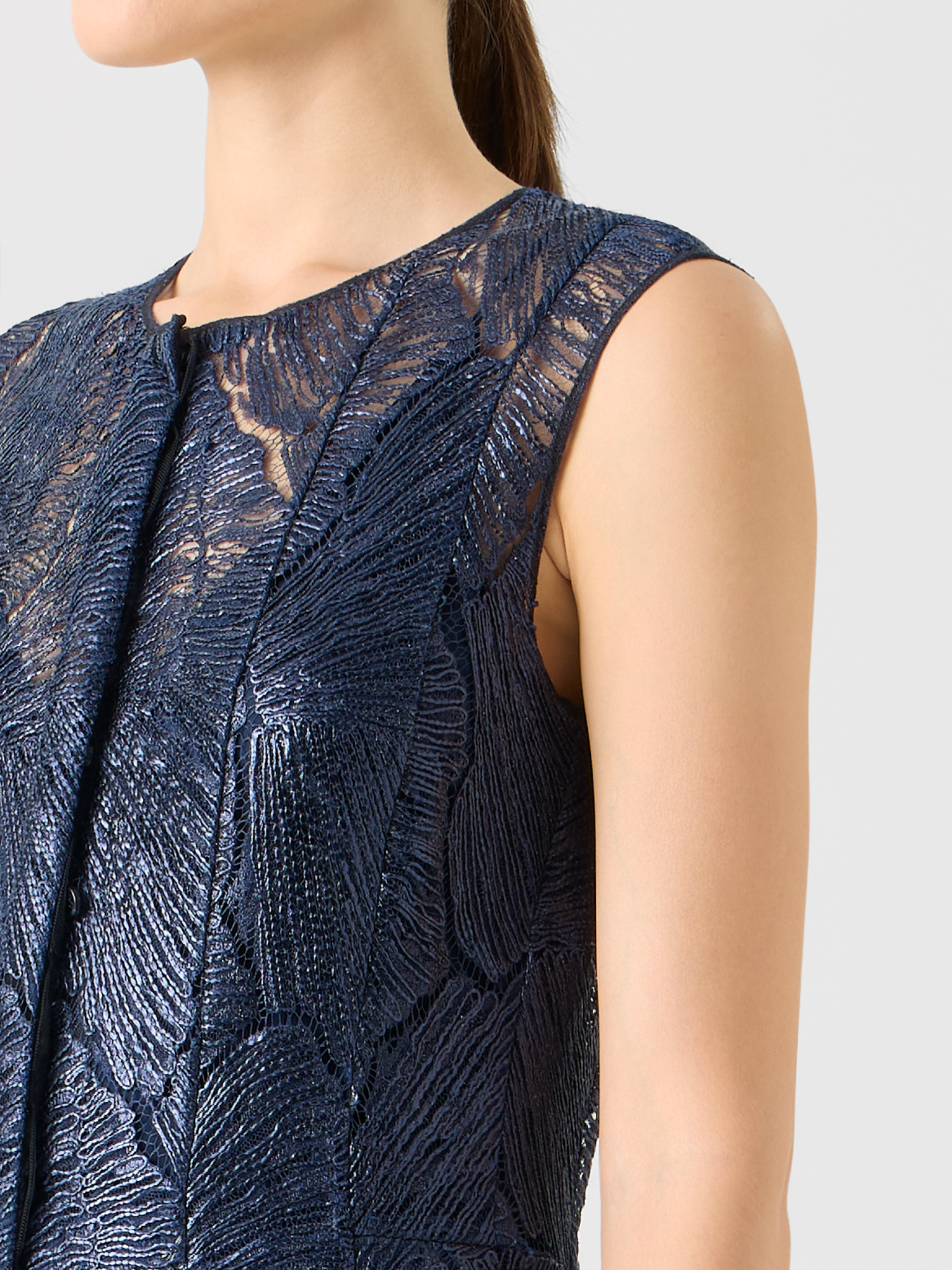 Designer Lackiertes Midikleid aus Fächerspitze - Dunkelblau - Blau 