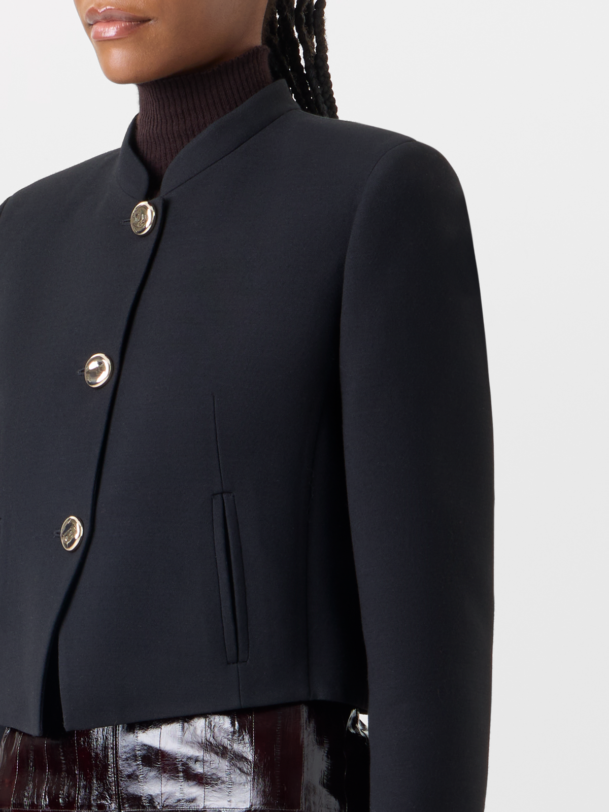 Designer Kurze Woll-Double-Face Jacke mit Goldknöpfen - Schwarz 