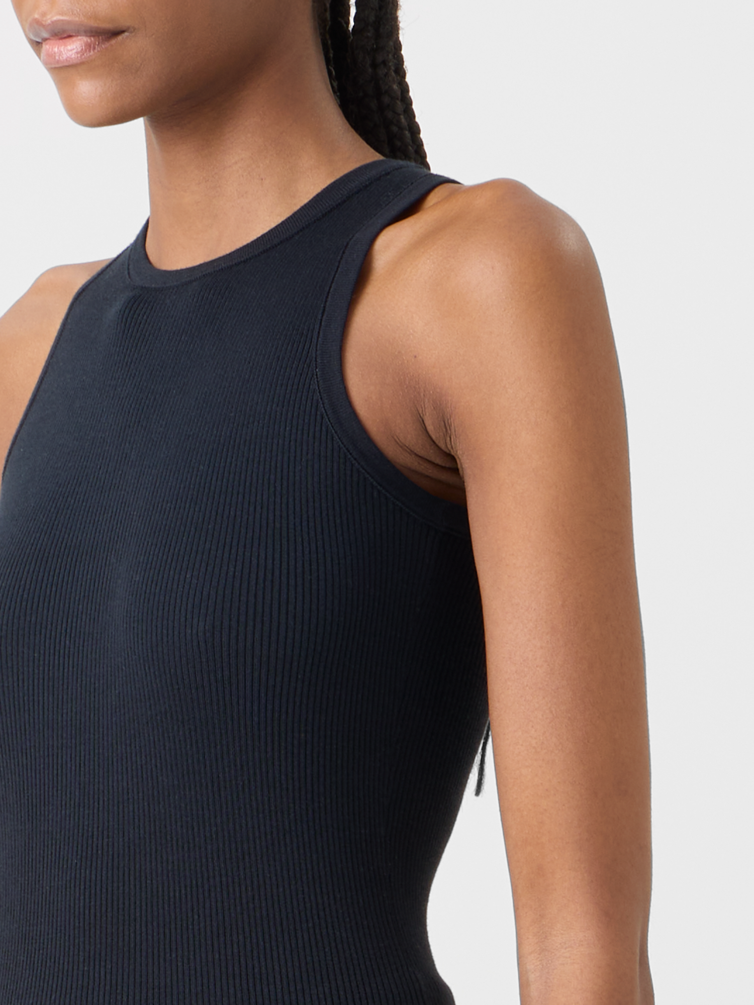 Designer Ärmelloses geripptes Seidenstrick-Top - Schwarz 