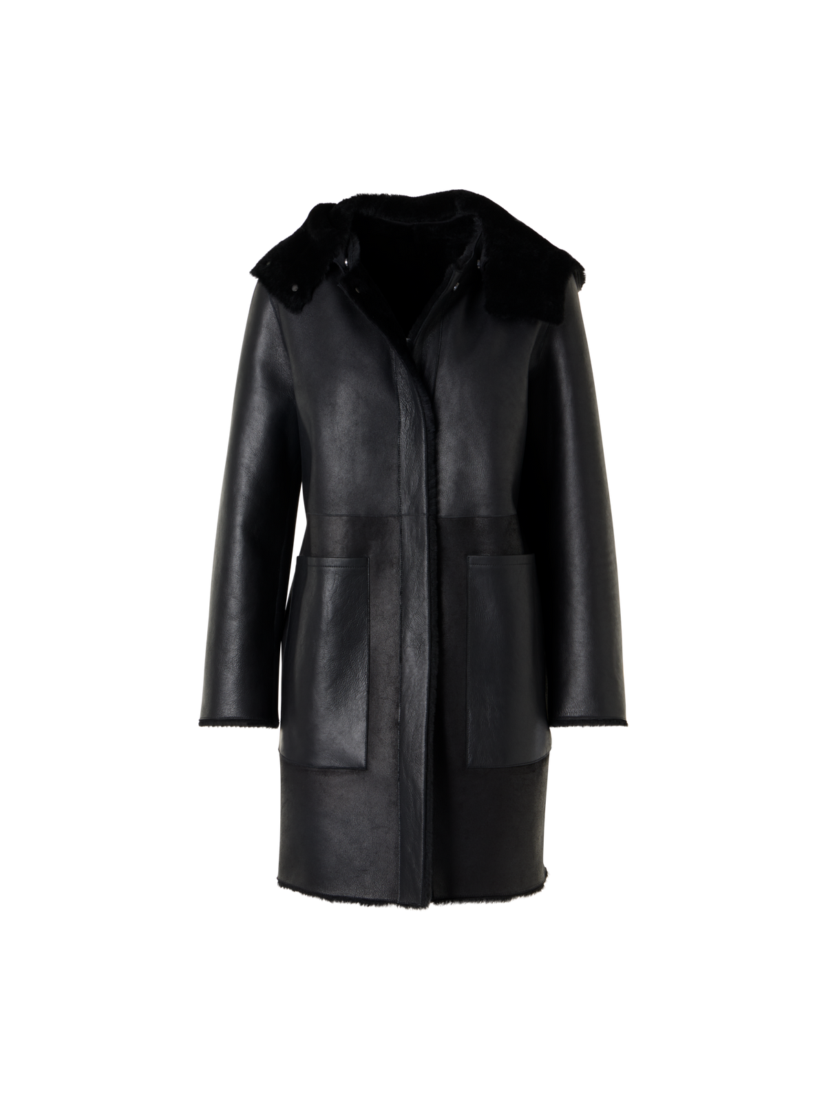 Designer Wendbarer Lamm-Shearling-Mantel mit Kapuze - Schwarz