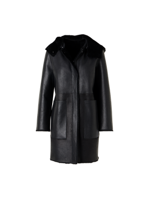 Designer Wendbarer Lamm-Shearling-Mantel mit Kapuze - Schwarz