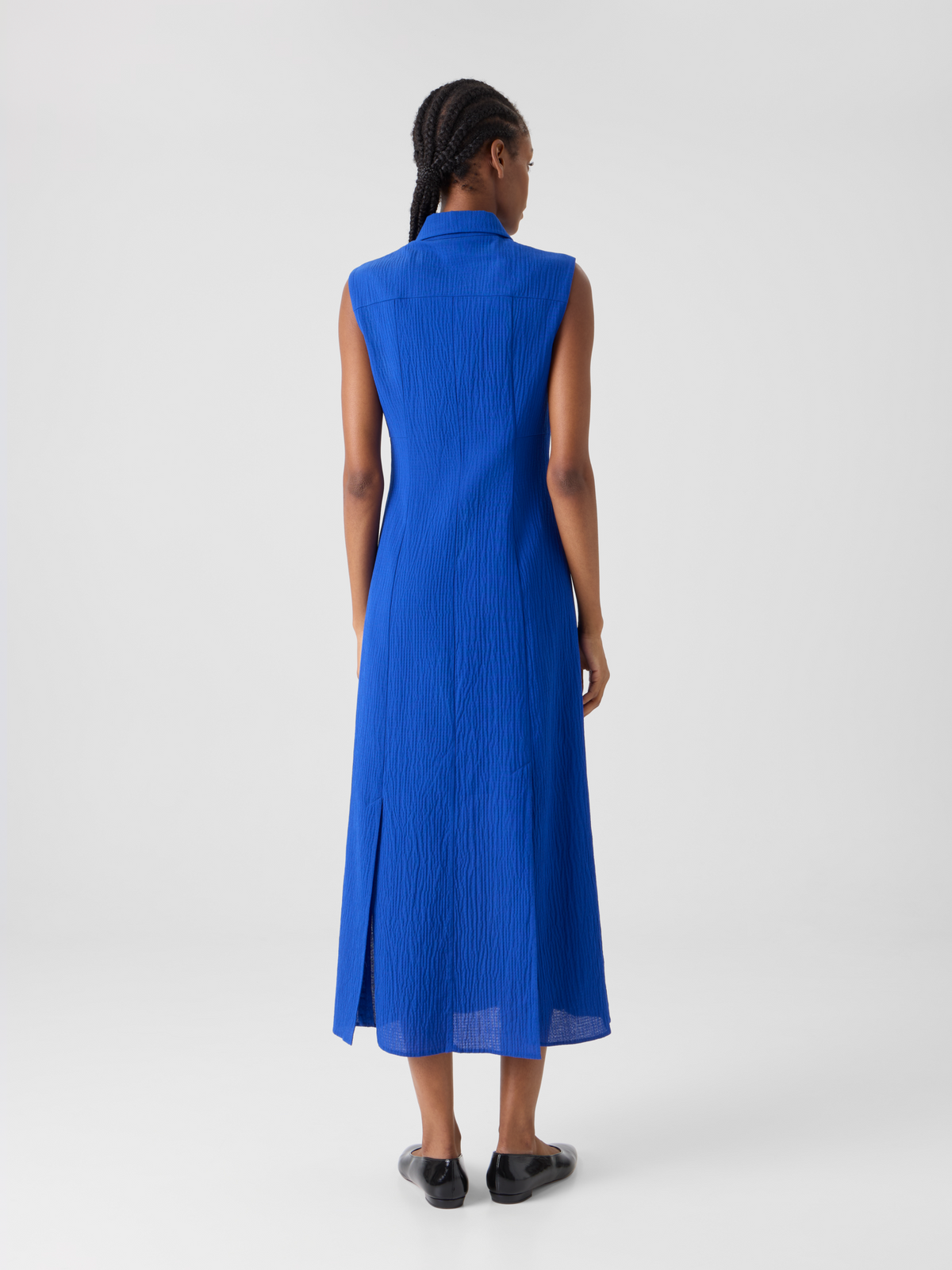 Designer Midi-Hemdblusenkleid aus strukturierter Baumwollseide - Blau #editorial