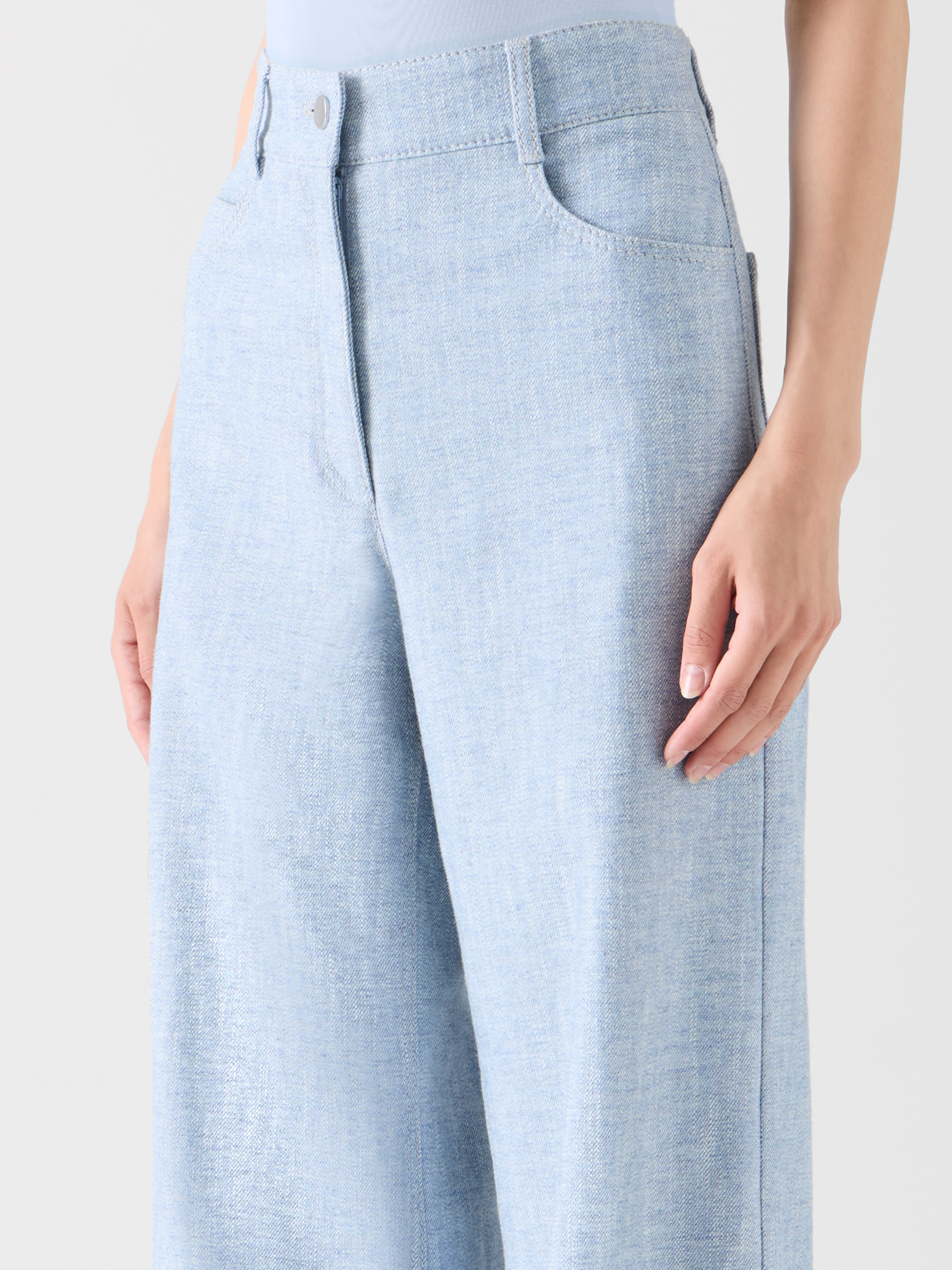 Designer Weite Denim-Hose mit hohem Bund - Blau 