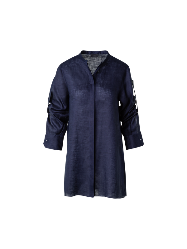 Designer Oversize Tunika-Bluse aus Leinen - Dunkelblau - Blau